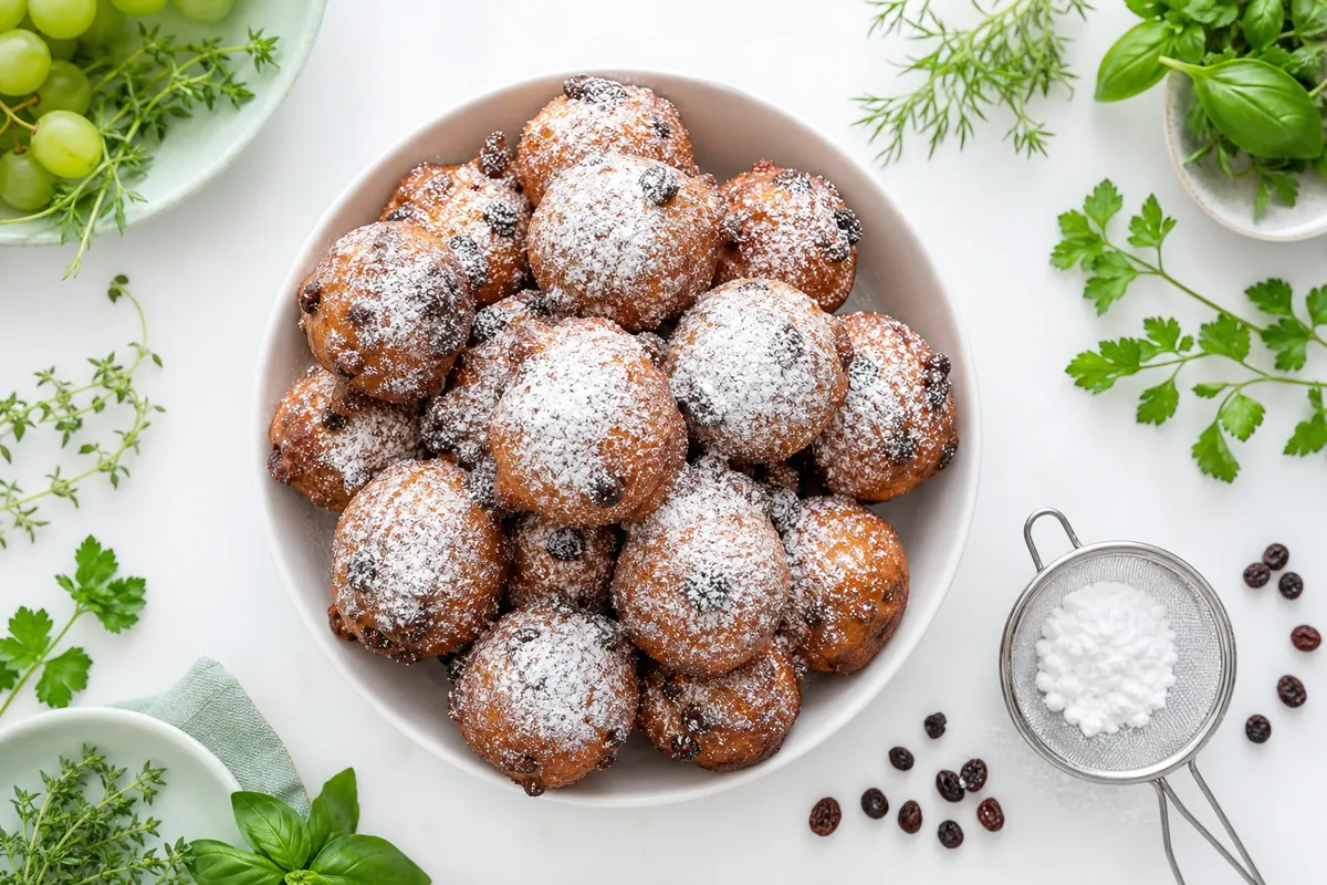Hollandse oliebollen met rozijnen en krenten